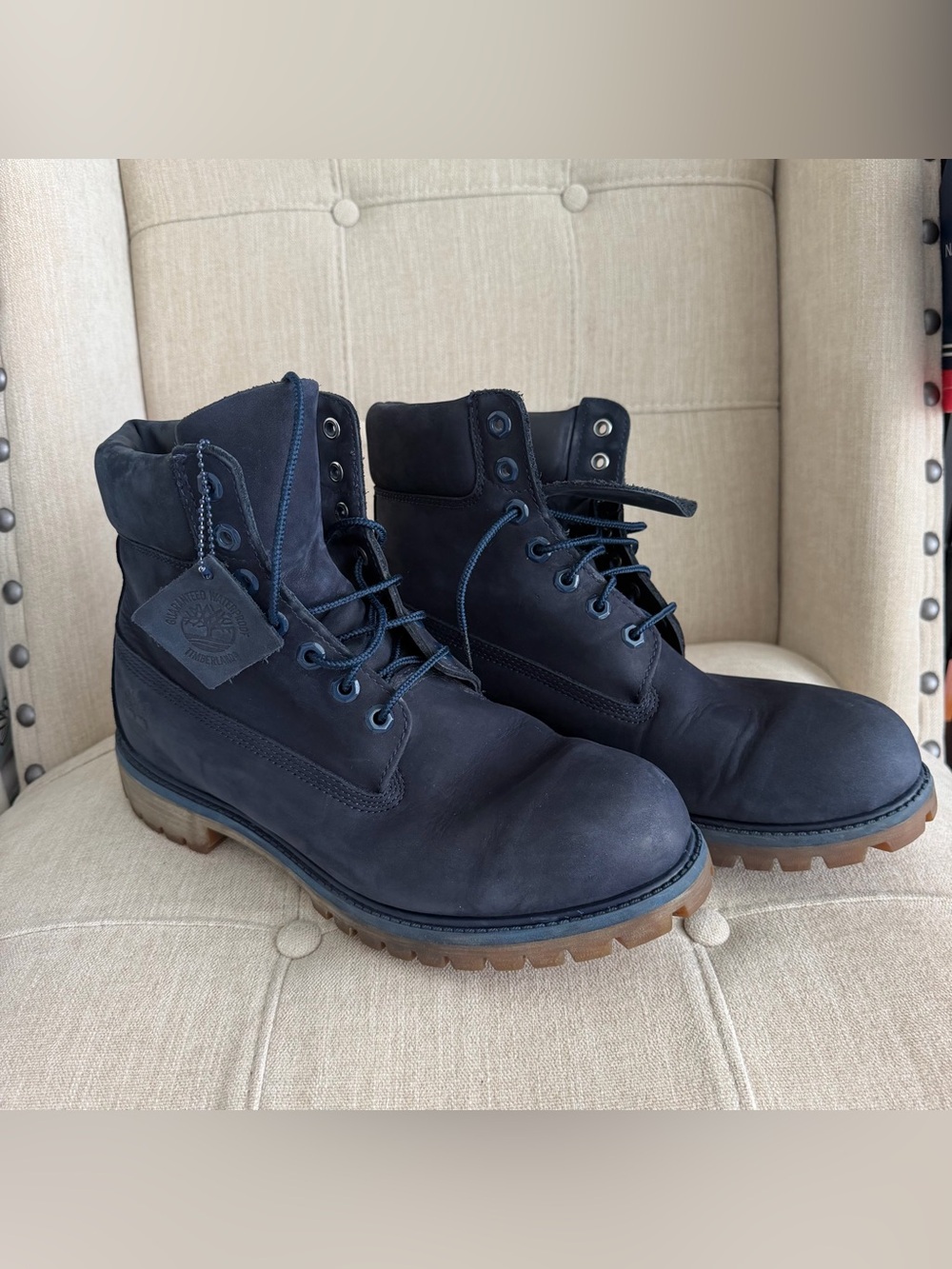 Timberland 6-Inch Premium Navy Leather Boots Men’s 10.5M PrimaLoft